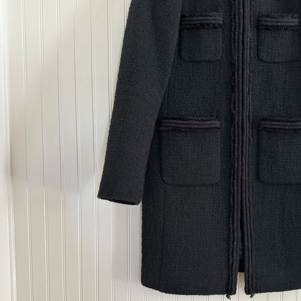 J. Crew Lady Coat with Fringe Trim Tweed